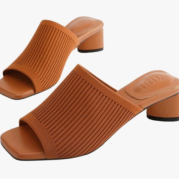 TIJN Open Toe Heeled Mules for Women, Square Flat, Triangle Low Block Heels - Picture 1 of 2